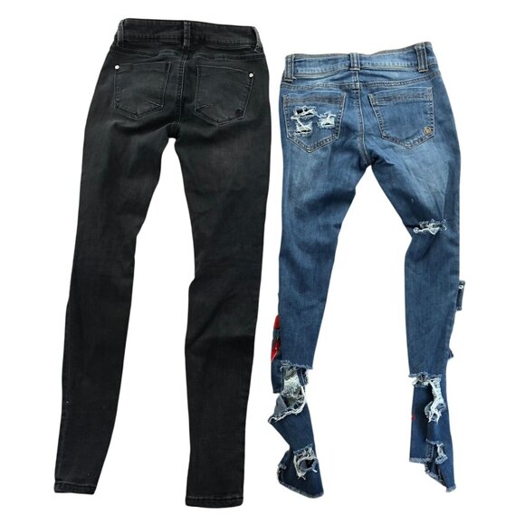2 Indigo Rein Women Jeans Size 1 Lot Of Two Skinny Leg Embroidered Destroyed Y2K - Picture 2 of 16